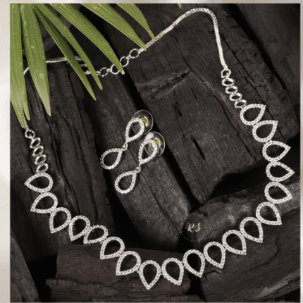Rubela Women White Silver Plated AD Stone Studded Jewellery Set