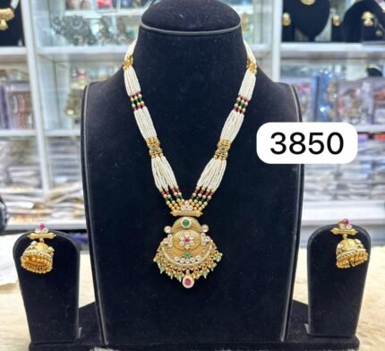 real look set with white moti ruby and green stone