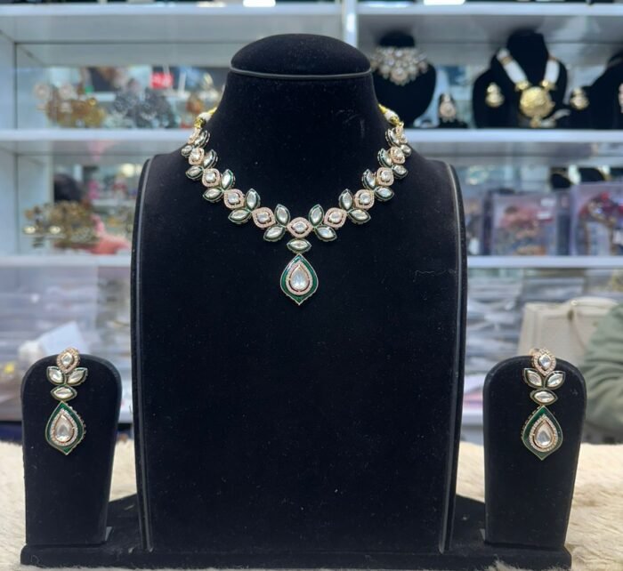 green ac kundan set