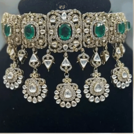 Rubela Store Radiance: Elegant Green Choker Mosonite Set for Timeless Glamour