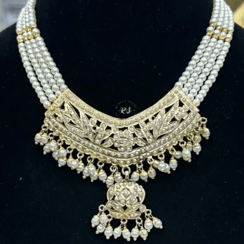 rubela store gold look jewellery best artificial jewellery - 2025-08-06T121014.034 Charming White Pearl Work Jadau Necklace By Rubela Store - Image 1