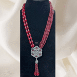 Rubela Store Kundan and A.D. Set with Dark Pink Mala