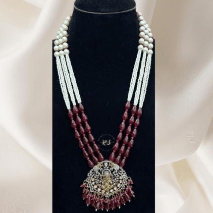Kundan and A.D. Set with Magenta and White Mala by Rubela Store