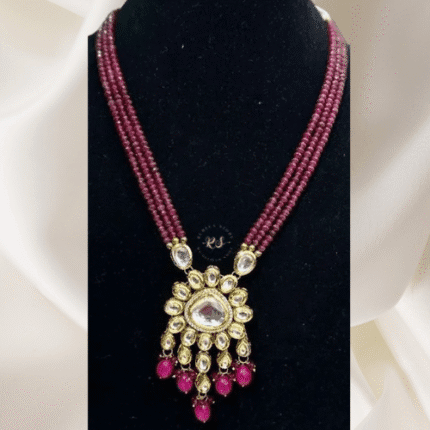 Rubela Store Pink Kundan Set with Elegant Pink Mala