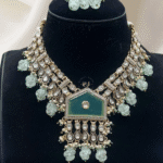 Rubela Store's Stylish Kundan Set with Elegant Blue Pearls and Matching Earrings