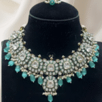 Rubela Store Royal Green Kundan Set with Mint Green Pearls