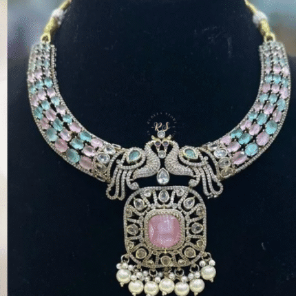 Elegant Pink and Green Mosonite Set for Royal Occasions – Rubela Store Exclusive
