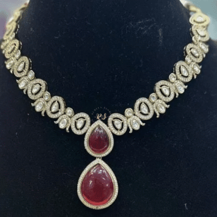 Pleasing Beautiful Red Mosonite Set Glamourous Set By Rubela Store