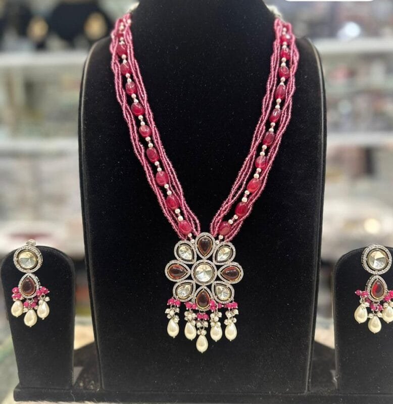 pink kundan set