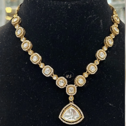 Regal Gold-Polish Kundan Mosonite Set by Rubela Store – Unmatched Bridal Elegance
