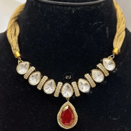 Astonishing Gold-polish Red Kundan Mosonite set