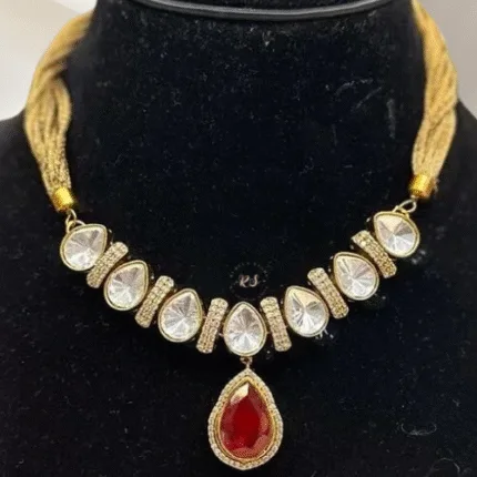 Astonishing Gold-polish Red Kundan Mosonite set