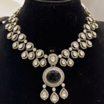 Drop-Dead Gorgeous Premium Dark Green Kundan Mosonite set by Rubela Store