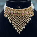 Rubela Store Royal Ruby Gold-Look Padmavati Choker Set with White pearl work