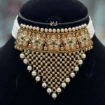 Rubela Store Royal Green Gold-Look Padmavati Choker Set with White pearl work