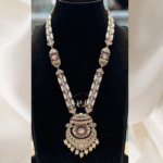 Rubela Store Signature Pink Kundan Set with Long Pink & White Mala