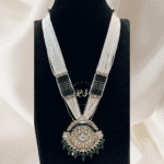 Rubela Store Royal Green Kundan Set with Green and White Mala