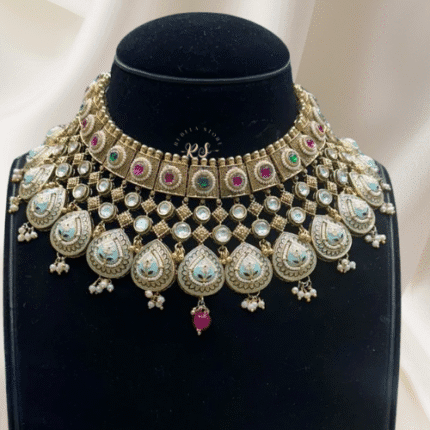 Rubela Store Premium Red & Green Gold-Look Choker Set with little Meenakari work – Make Every Occasion Shine