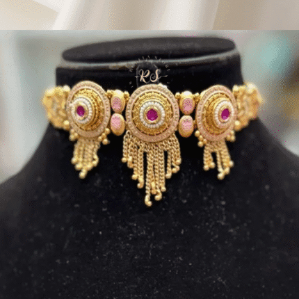 Rubela Store Signature Pink Polki Gold-Look Choker Set — For That Royal Touch