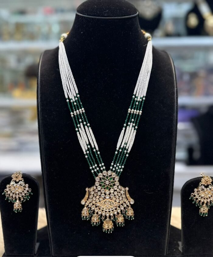 green kundan set