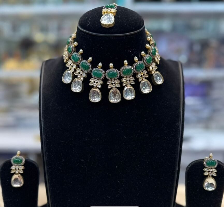 green kundan set