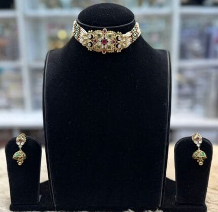 Ruby and Green Gold-Look Choker Set