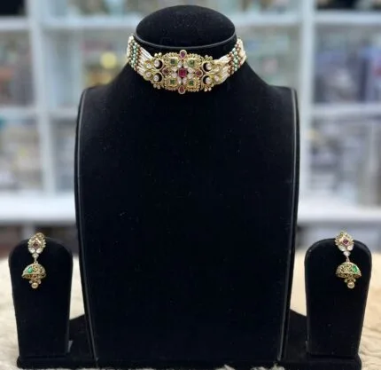 Ruby and Green Gold-Look Choker Set