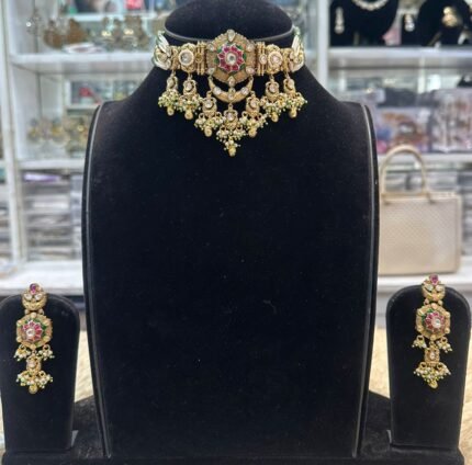 Ruby and Green Gold-Look Choker Set