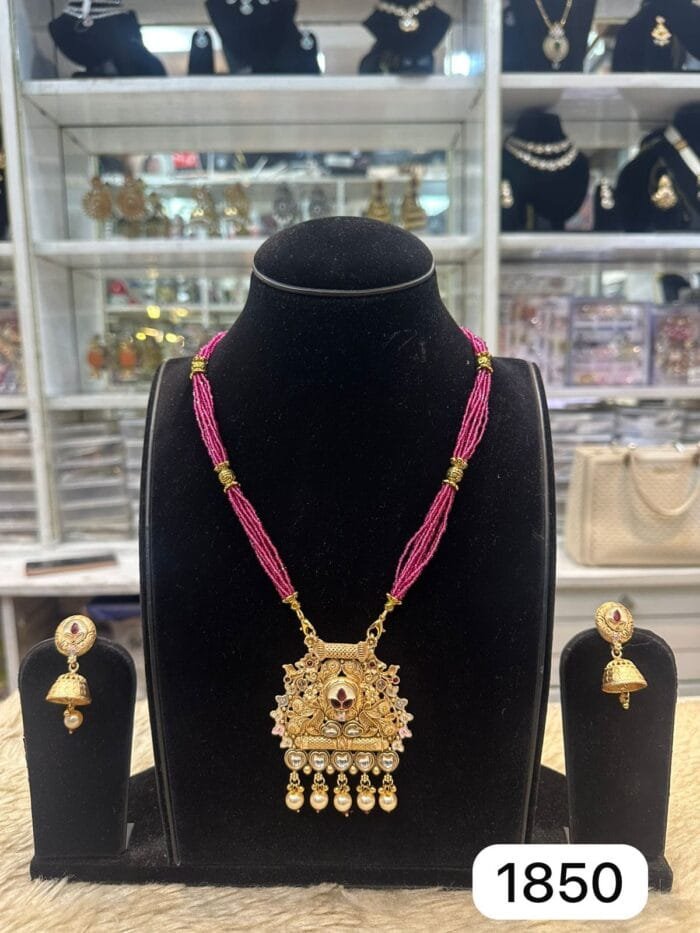 Gold Look Matte Finish Pendant Set with Earrings – Rubela Store - Image 2