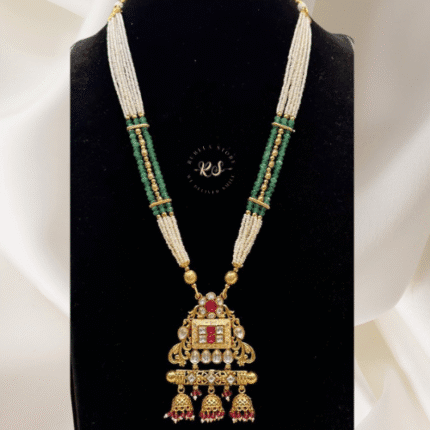 Real Look Golden Ruby Mina Kari Kundan Pendant Set