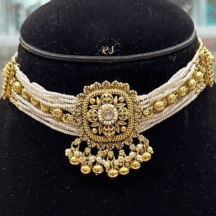 Real Gold Look Pearl Choker Set – Elegant & Timeless