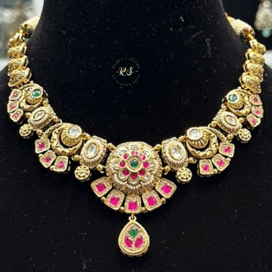 Untitled design (1) Rubela Real Look Golden Mina Kari Set – Elegant Traditional Beauty - Image 1