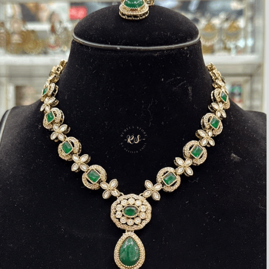 Untitled design - 2025-10-11T174033.067 Rubela Elegant Golden Polki Kundan Green Set – Rubela Store - Image 1