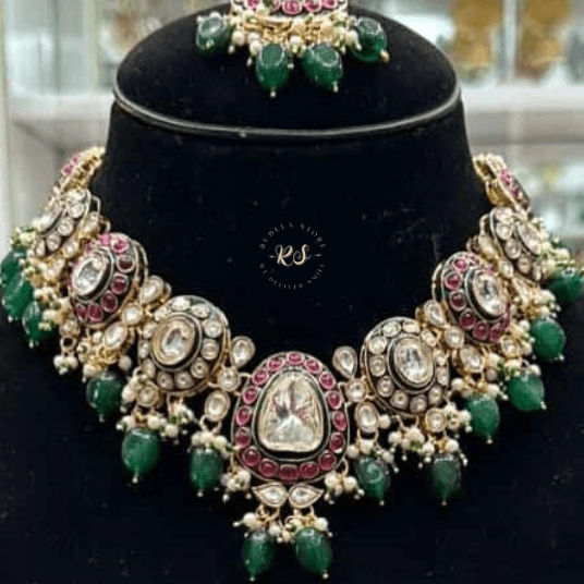 Untitled design - 2025-10-11T181454.151 Rubela Elegant Real Look Kundan Green Set – Rubela Store - Image 1