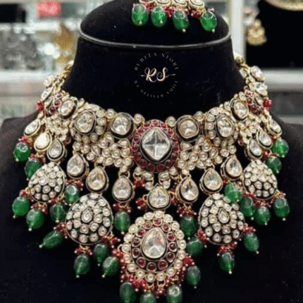 Rubela Royal Real Look Mina Kari Kundan Rubi Green Set by Rubela Store