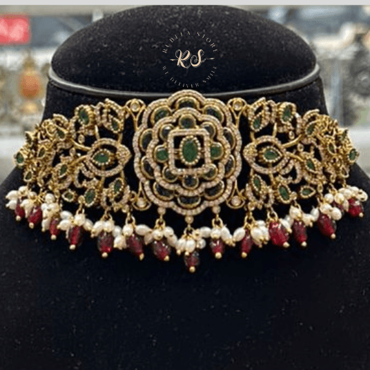 Untitled design (22) Real Look Mozonite Golden Choker Set – Royal Shine - Image 1