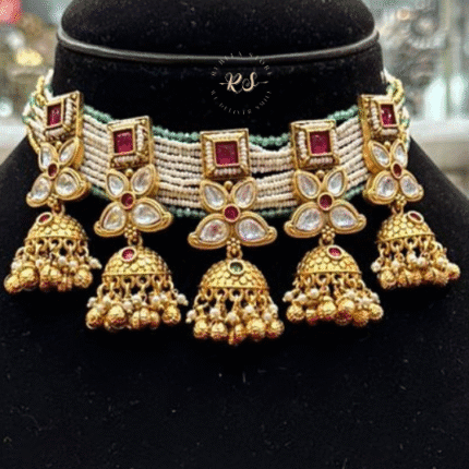 Rubela Real Look Golden Choker Set – A Touch of Royal Elegance