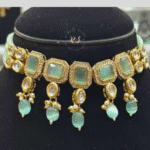 Rubela Golden Kundan Mint Choker Set – Royal Glow in Every Look