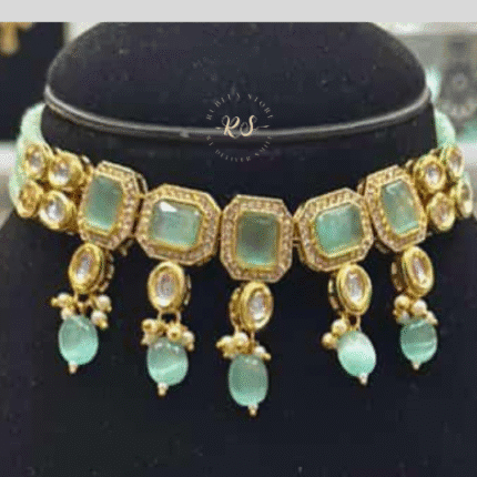 Rubela Golden Kundan Mint Choker Set – Royal Glow in Every Look