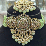 Rubela Golden Kundan Mint Choker Set – Shine with Royal Grace