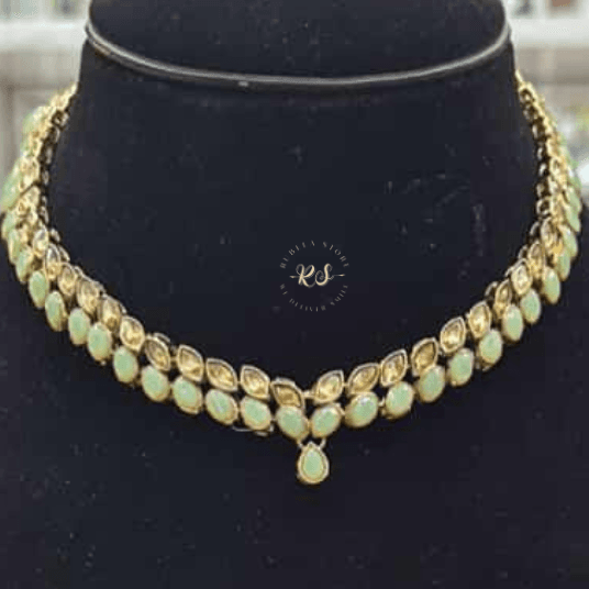 Untitled design (8) Rubela Golden Polki Mint Set – Shine with Royal Elegance - Image 1