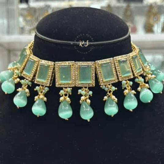 Untitled design (9) Rubela Golden Kundan Monalisa Mint Set – Royal Beauty, Modern Grace - Image 1