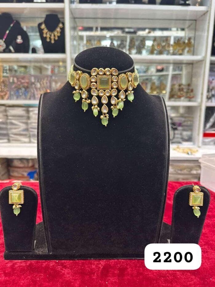 Rubela Golden Kundan Mint Choker Set – A Touch of Royal Grace - Image 2