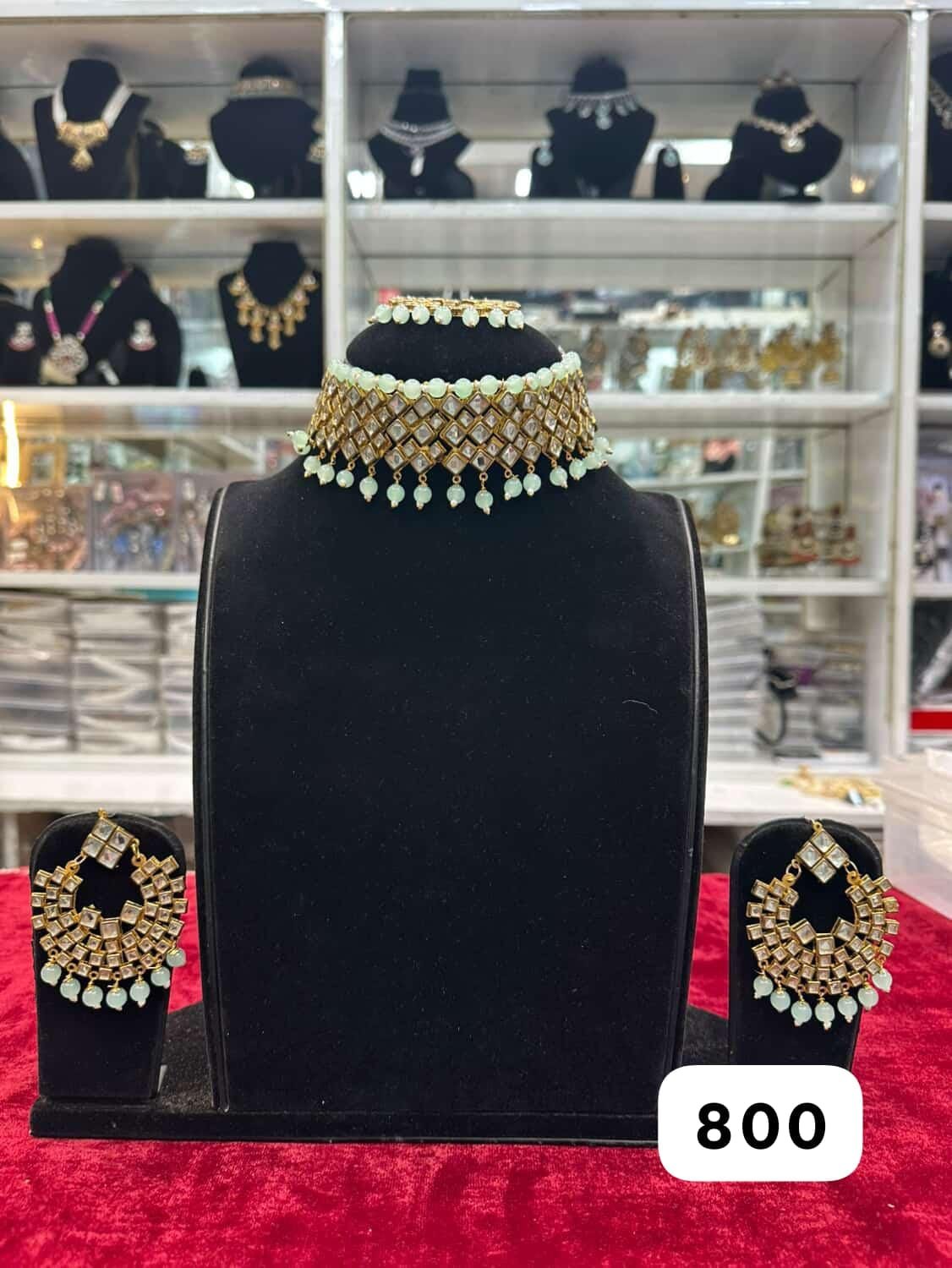 WhatsApp Image 2025-10-14 at 1.25.40 PM (2) Rubela Golden Polki Mint Choker Set – Royal Shine, Modern Grace - Image 2