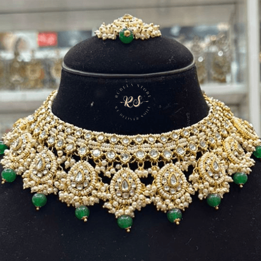 Untitled design (1) π Real Look Kundan Polki Green Set β A Royal Touch by Rubela Store - Image 1