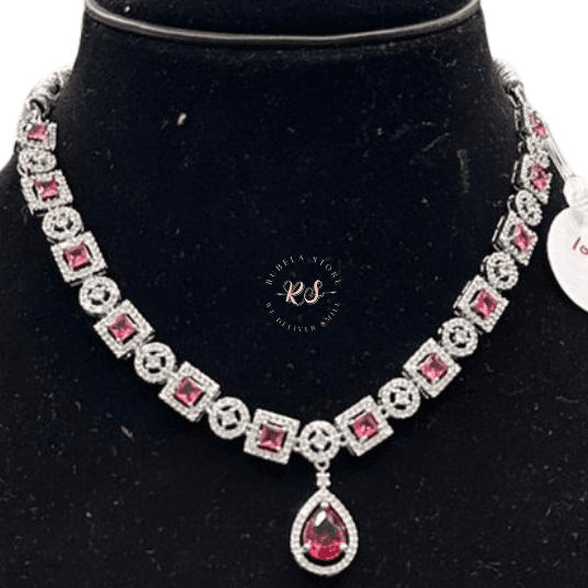 Untitled design (17) Real Look AD Silver Red Jewellery Set – Elegant Shine from Rubela Store - Image 1
