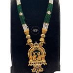 Real Look Green Moti Long Set with Premium Gold Finish