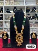 Rubela Real Look Green Moti Long Necklace Set – Premium Elegant Design