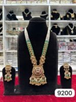 Real Look Green Moti Long Set Elegant Bridal Jewellery - Image 2