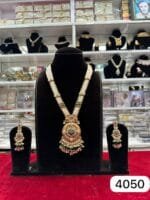 Real Look Green Moti Long Set Premium Bridal Jewellery - Image 2